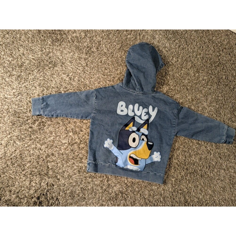 Bluey Kids Blue Hoodie Size 3T Pullover Graphic Print Logo Pocket Drawstring